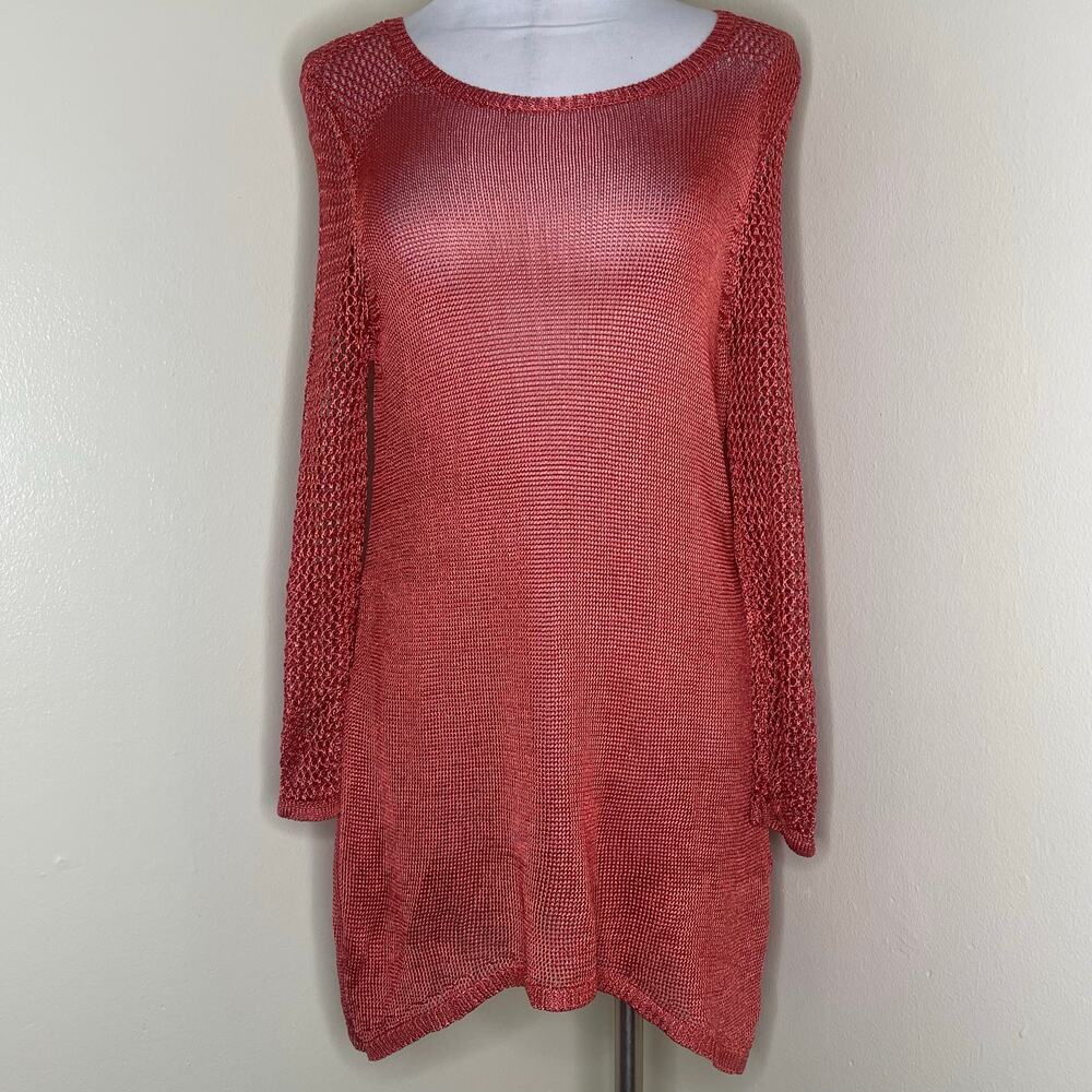 Chicos Travelers Collection Tunic Medium Loose Knit Long Sleeve Crochet Top Chic
